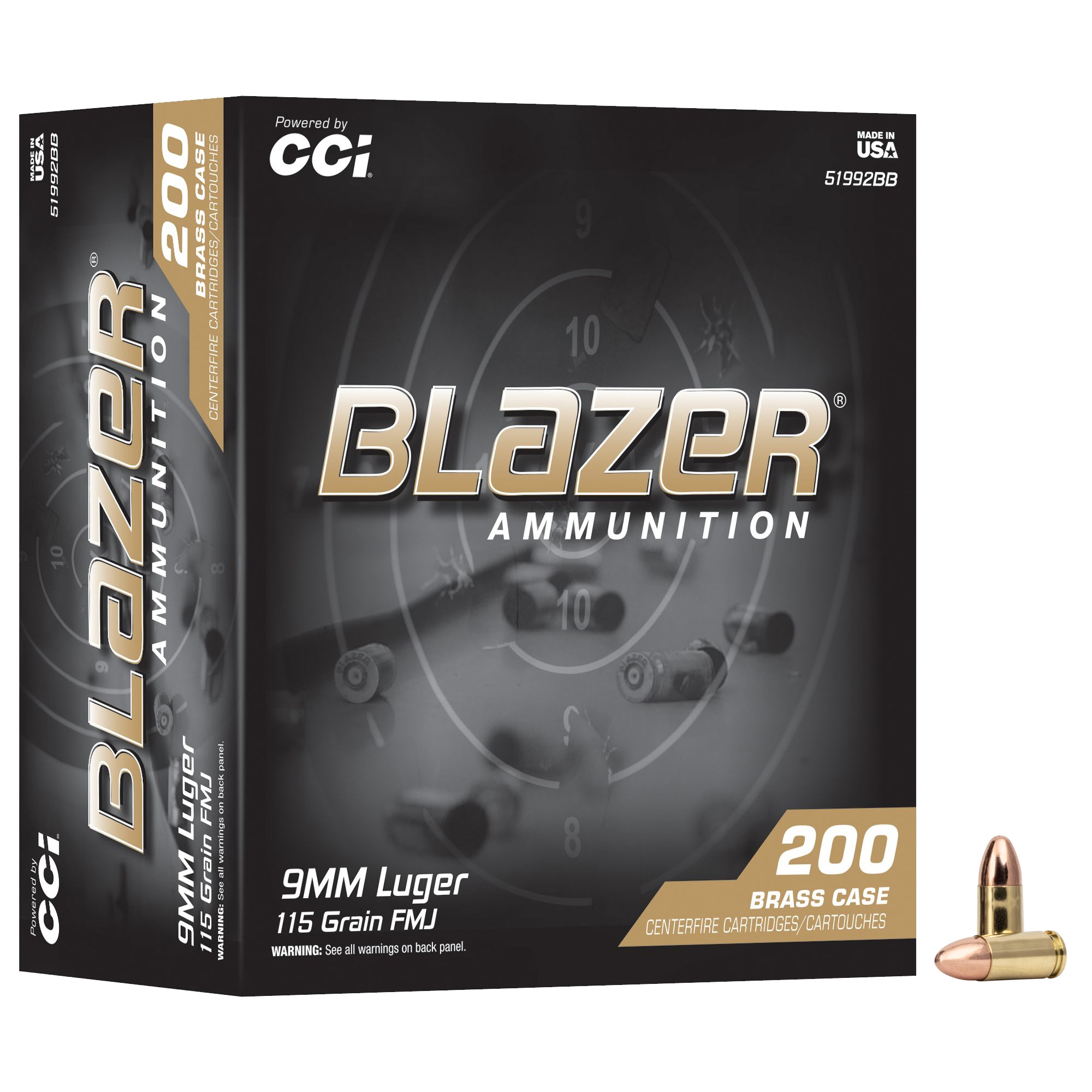 CCI Blazer Brass 9mm Luger 115gr FMJ 200 Round Tray