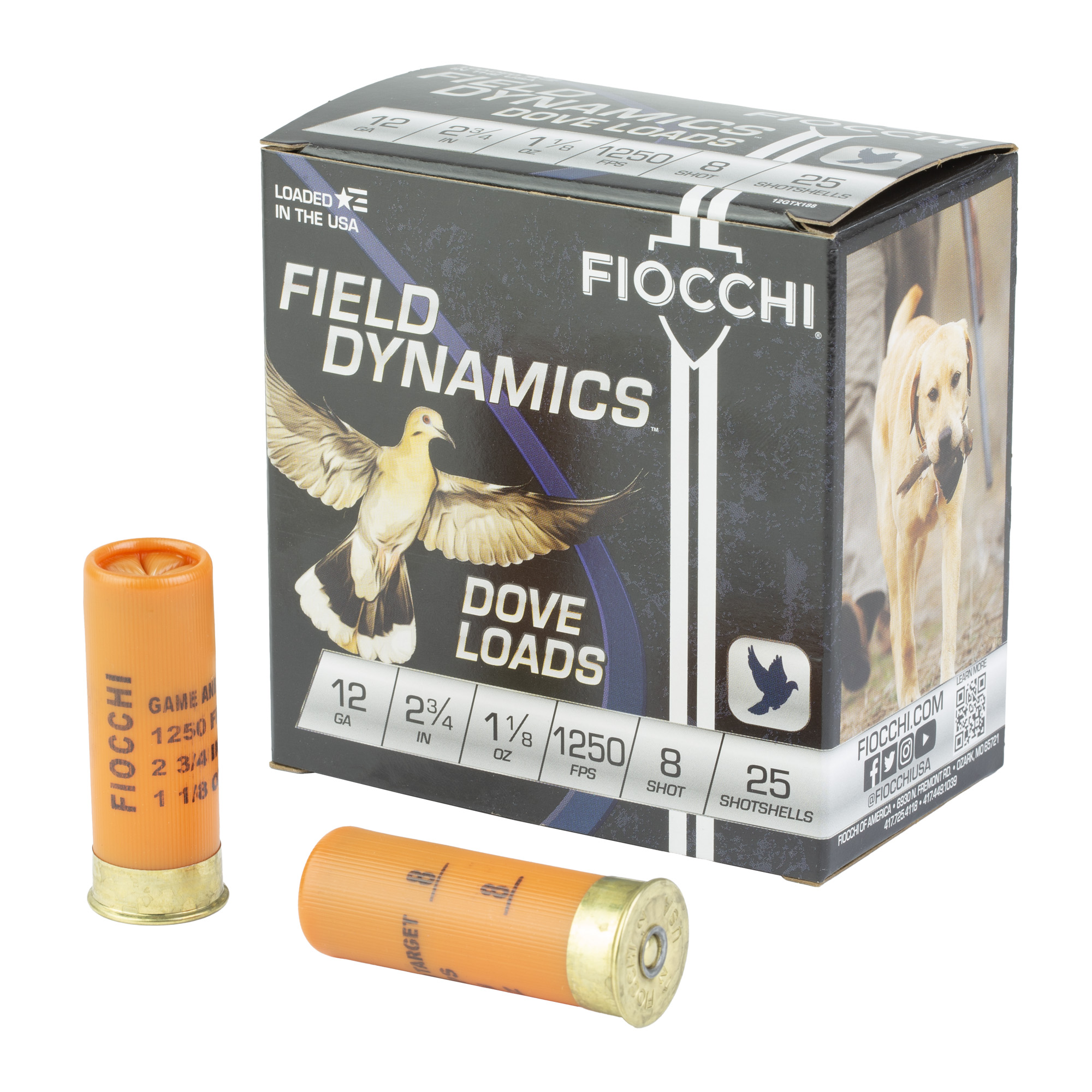 Fiocchi Lead Dove & Quail Shotshells 12ga 2-3/4 in 1-1/8 oz #8 1250 fps 25/ct