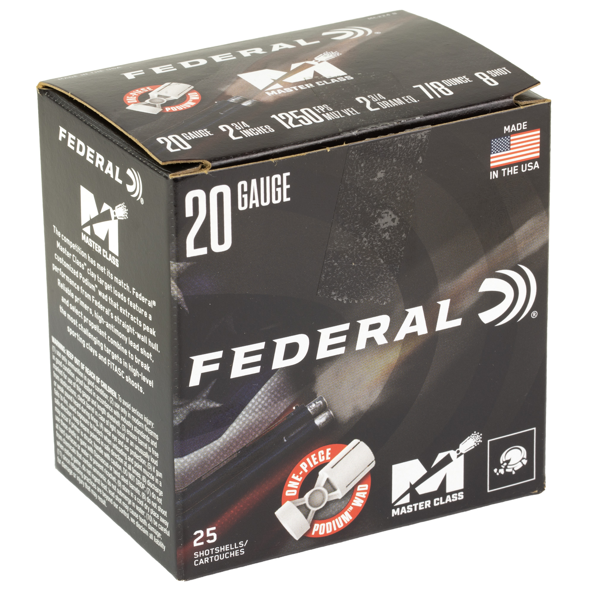Federal 20 ga 7/8oz #8 Master Class – Proven 20 Gauge Target Loads, 1250 fps, 25 Rounds 2 Federal 20 ga 7/8oz #8 Master Class – Proven 20 Gauge Target Loads, 1250 fps, 25 Rounds - Image 2