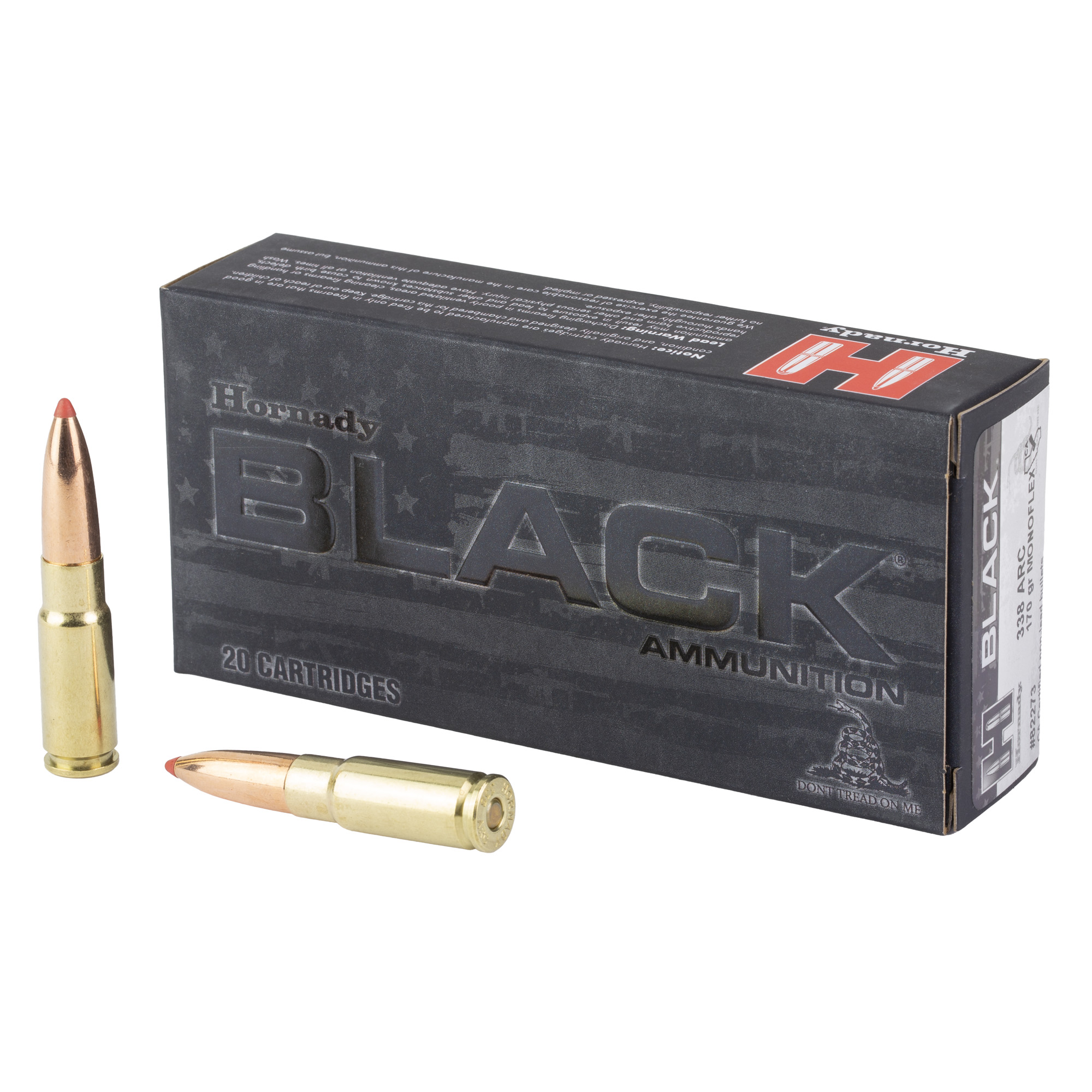 Hornady 338 ARC 170gr MonoFlex Black – Proven 338 ARC Range and Hunting Ammo, 2075 fps, 20 Rounds