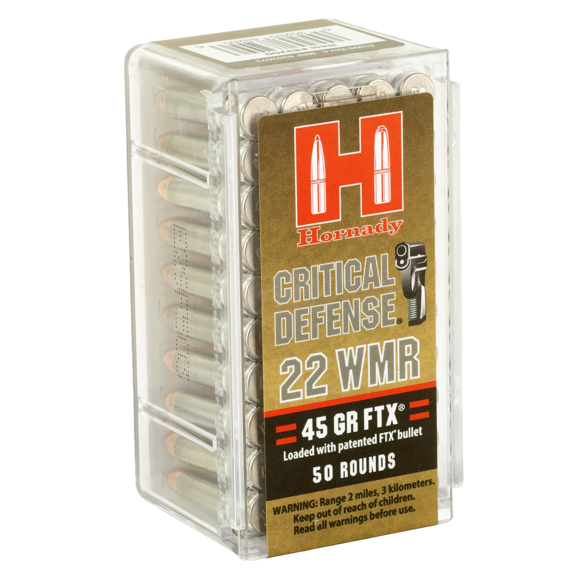 Hornady 22 WMR 45gr FTX Critical Defense – Proven .22 WMR Self-Defense Ammo, 1000 fps, 50 Rounds 2 Hornady 22 WMR 45gr FTX Critical Defense – Proven .22 WMR Self-Defense Ammo, 1000 fps, 50 Rounds - Image 2