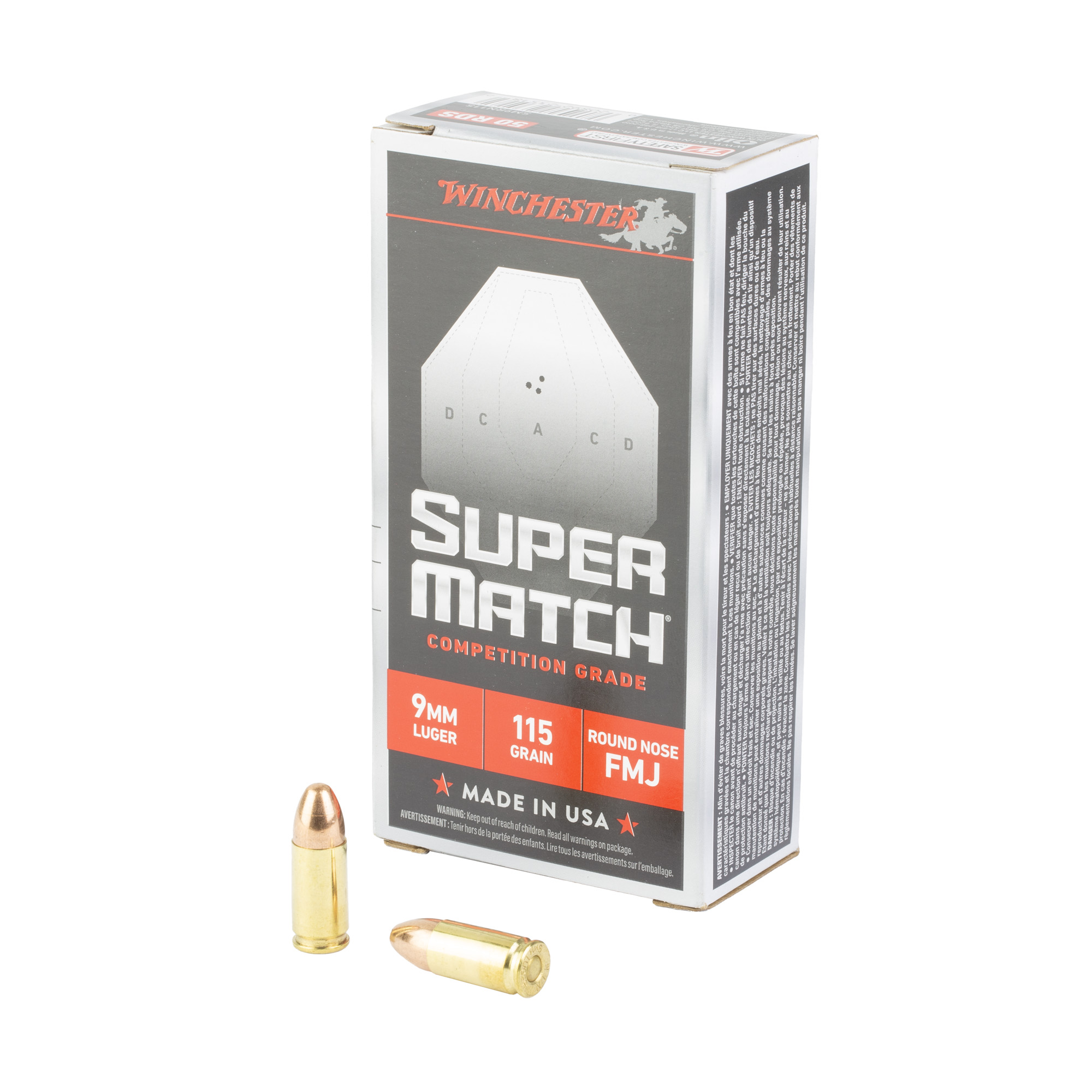 Winchester Super Match 9mm 115 Grain Round Nose 50-Round Box - image 1 of 5